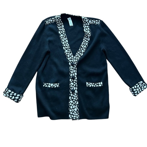 Fabrice Karel Paris Black wool sweater Cardigan with White leopard Medium - Picture 1 of 5